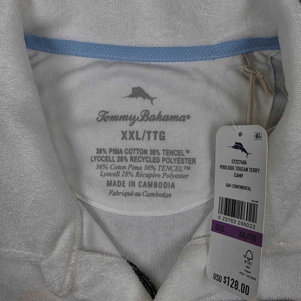 Tommy Bahama Terry Camp Shirt Mens XXL White Tropical Toucan Embroidered NWT - Picture 5 of 11